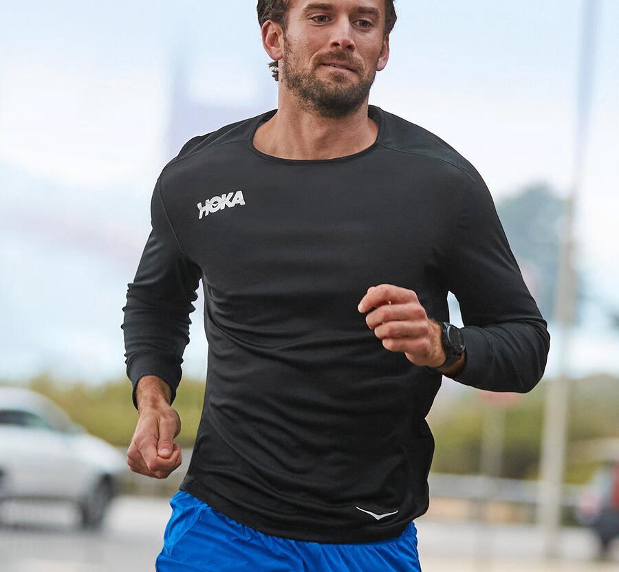 Top Hoka One One Hombre - Performance 3/4 Sleeve - Negras - BYQ839275